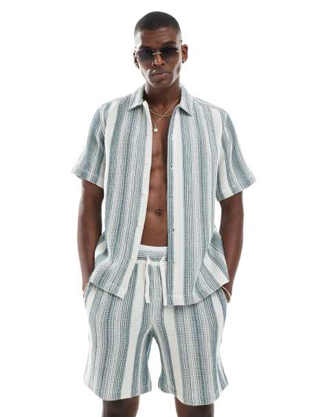 ONLY & SONS waffle short in white & green - part of a set - view 1