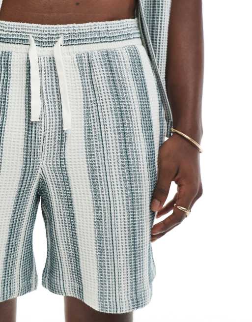 ONLY & SONS waffle short in white & green - part of a set, 4 of 5