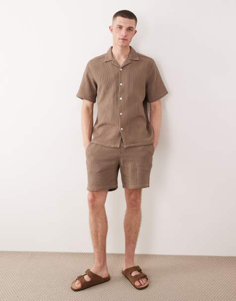 ONLY & SONS waffle shorts co-ord in brown - view 1