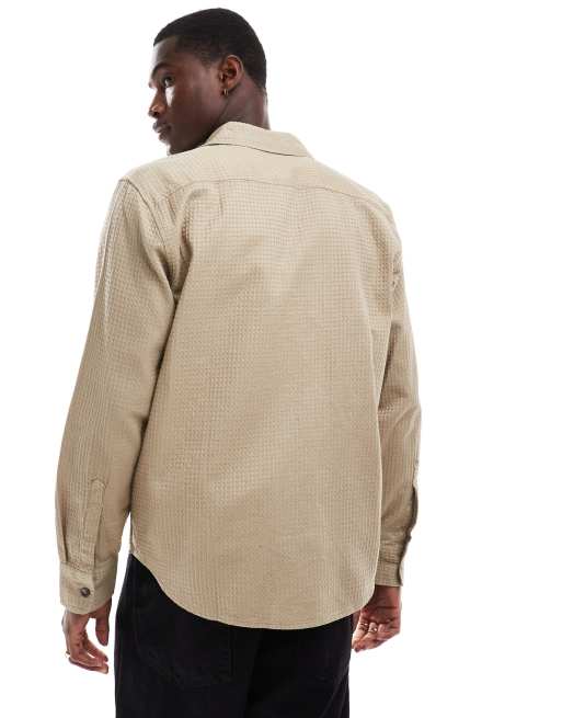 ★COOR★ Damaged waffle long sleeve t-shirt washed sand beig Long Sleeve T-Shirts | Olderbest