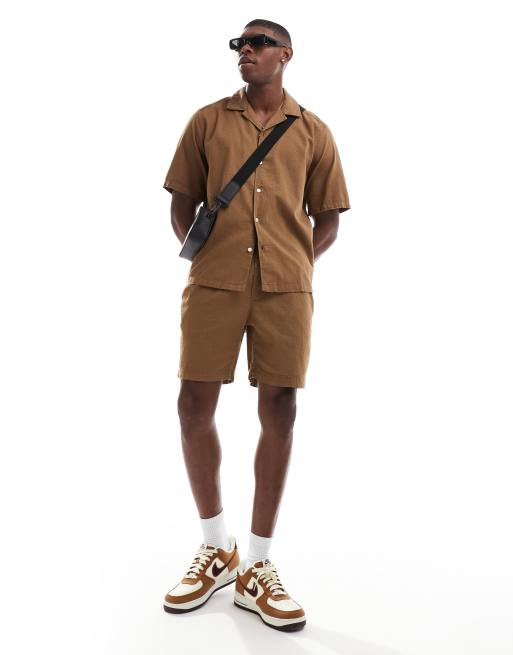 ONLY & SONS waffle texture short in chocolate brown - part of a set