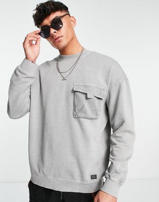 Only & Sons washed oversized cargo sweatshirt in grey