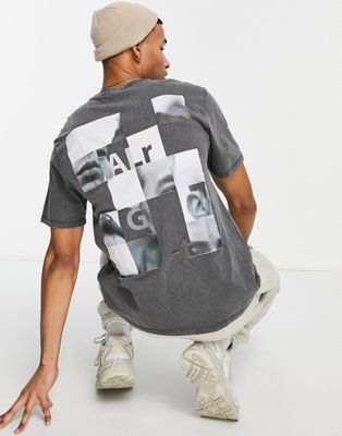 Only & Sons washed oversized t-shirt with print in grey