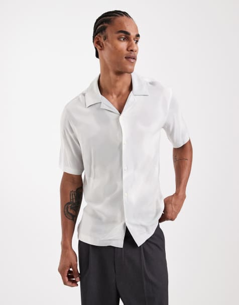 ONLY & SONS washed print revere collar shirt in white - view 1