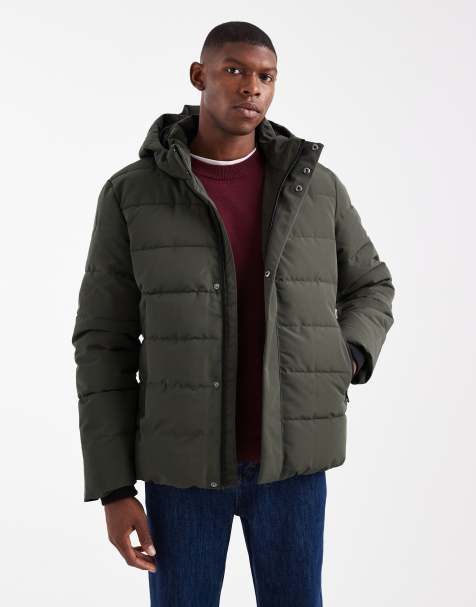ONLY & SONS – Wasserdichte Pufferjacke in dunklem Graubraun mit Kapuze - view 1
