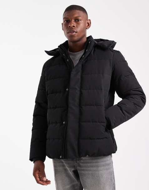 ONLY & SONS – Wasserfester Puffermantel in Schwarz mit Kapuze - view 1