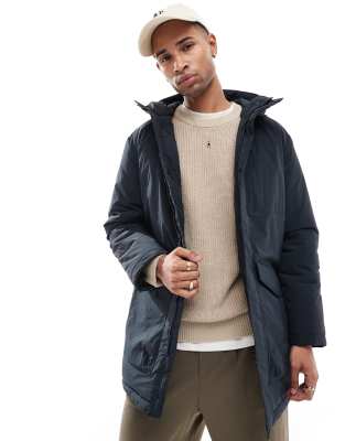 water repellent hooded parka in navy