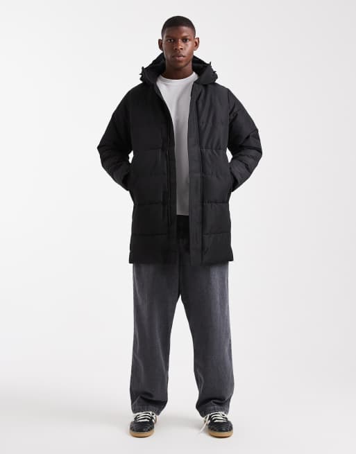 Only & Sons - Waterbestendige gewatteerde jas met lange pasvorm en capuchon in zwart, 2 van 5