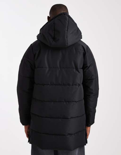Only & Sons - Waterbestendige gewatteerde jas met lange pasvorm en capuchon in zwart, 3 van 5