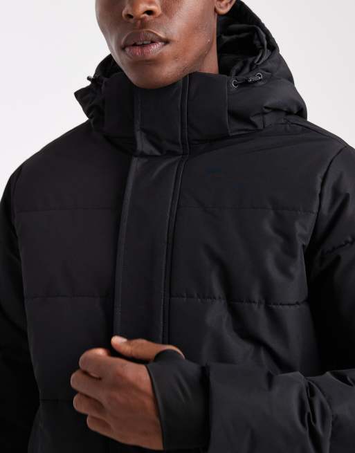 Only & Sons - Waterbestendige gewatteerde jas met lange pasvorm en capuchon in zwart, 4 van 5