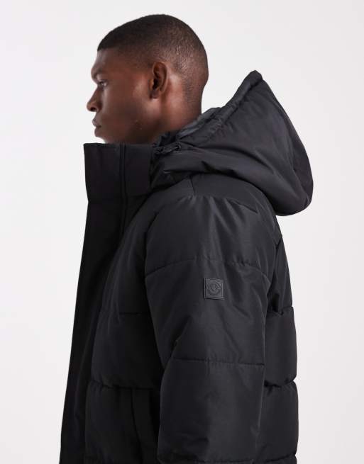 Only & Sons - Waterbestendige gewatteerde jas met lange pasvorm en capuchon in zwart, 5 van 5