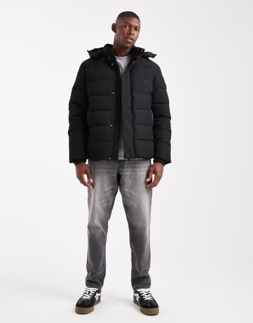 ONLY & SONS - Waterbestendige gewatteerde puffer jas met capuchon in zwart, 2 van 5