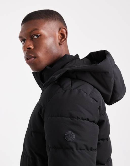 ONLY & SONS - Waterbestendige gewatteerde puffer jas met capuchon in zwart, 4 van 5