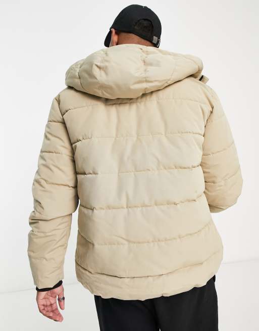 Only & Sons waterproof heavyweight puffer with hood in beige