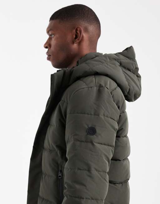 ONLY & SONS waterproof hooded puffer coat in dark grey brown, 4 of 5