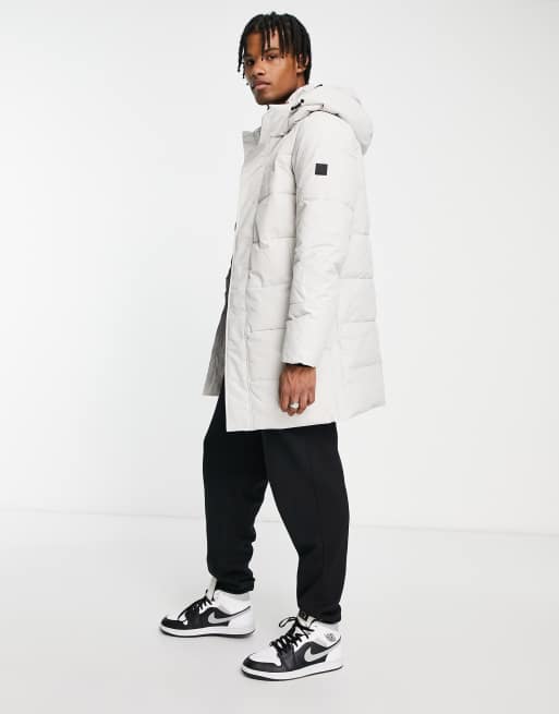 Only & Sons waterproof longline heavyweight puffer with hood in white