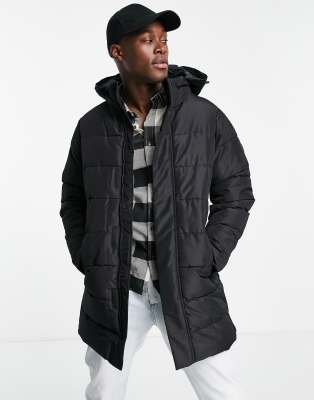Only & Sons Waterproof Longline Puffer Coat With Hood In Black ModeSens