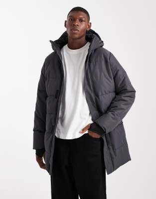 Only & Sons Waterproof Longline Puffer Coat With Hood In Gray