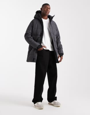 Only & Sons Waterproof Longline Puffer Coat With Hood In Gray