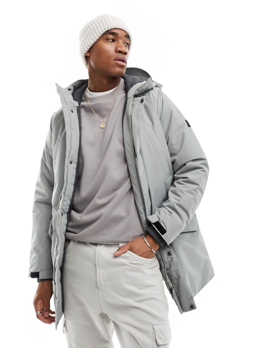 Only & Sons Waterproof Technical Parka With Hood In Gray