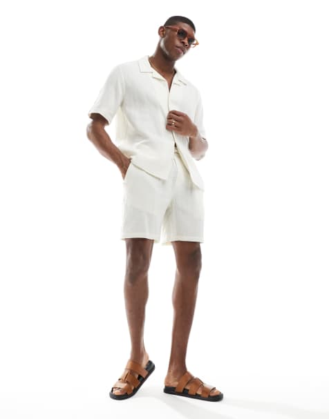 ONLY & SONS pull on texture short co-ord in cream