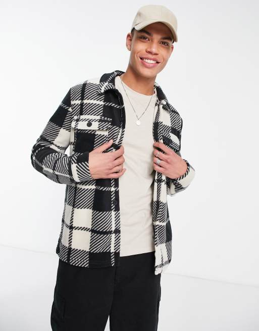 Only & Sons – Weiß karierte Hemdjacke aus Fleece 