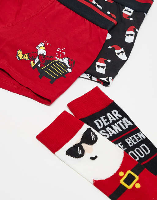 ONLY & SONS – Weihnachtliche Geschenkebox mit Boxershorts und Socken im 4er-Pack mit Weihnachtsmann-Muster, 3 von 3
