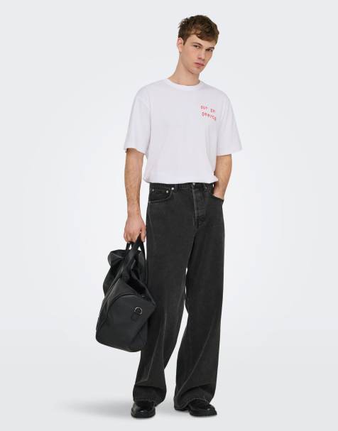 ONLY & SONS – Wide-Fit-Jeans in verwaschenem Schwarz - view 1