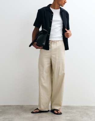 Only & Sons Wide Fit Pants With Linen In Brown