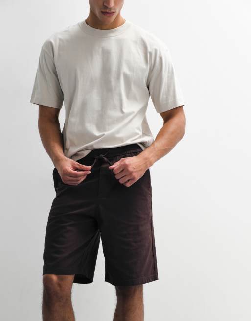 ONLY & SONS wide fit short with linen in chocolate, 3 of 7