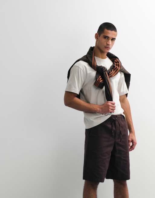 ONLY & SONS wide fit short with linen in chocolate, 5 of 7