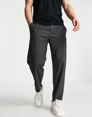 Only & Sons wide fit trousers in grey pinstripe