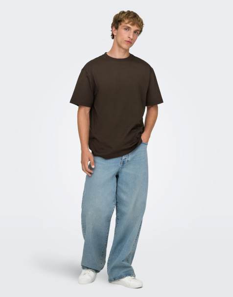 Only & Sons - Wijde jeans in medium blauwe denim - view 1