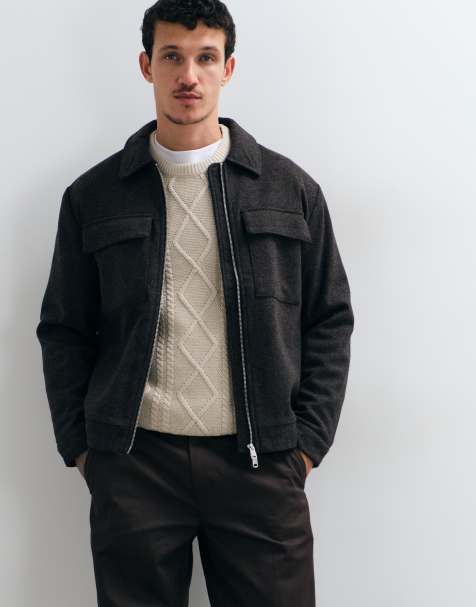 ONLY & SONS Wolljacke mit Kragen und Reißverschluss in Dunkelgrau - view 1