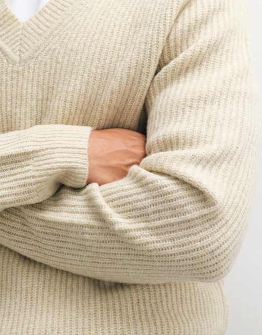 ONLY & SONS Wollmix-Pullover mit V-Ausschnitt in Cremeweiß, 5 von 5