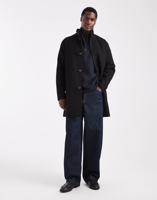 ONLY & SONS wool blend funnel neck overcoat in black, 2 of 5