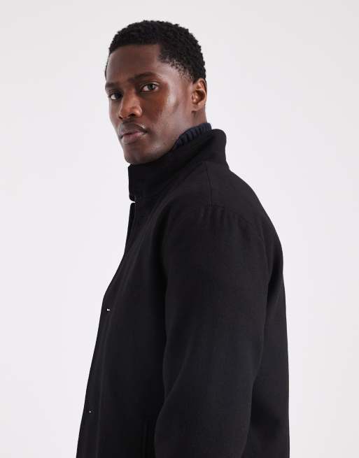 ONLY & SONS wool blend funnel neck overcoat in black, 4 of 5