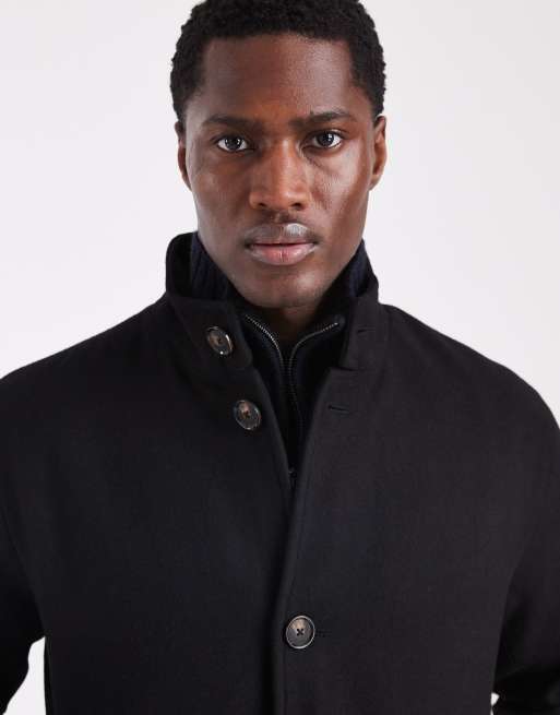 ONLY & SONS wool blend funnel neck overcoat in black, 5 of 5