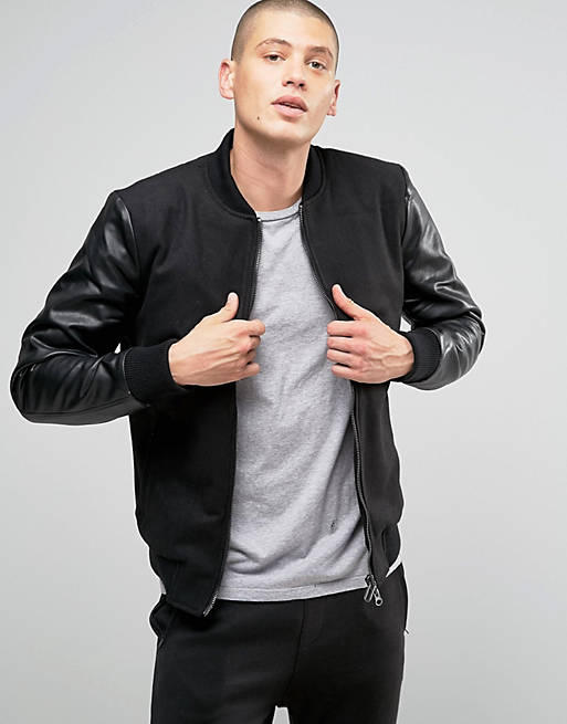 Only & Sons Wool Bomber with Faux Leather Sleeves | ASOS