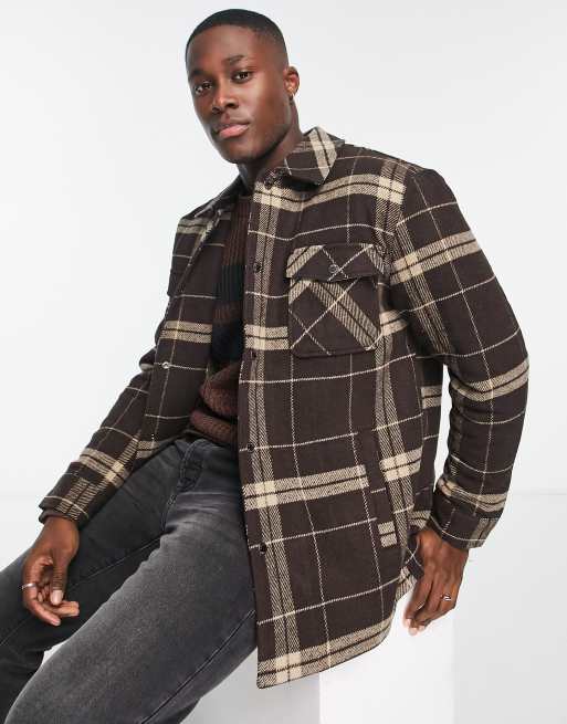 Only Sons wool check jacket with quilted lining in brown ASOS