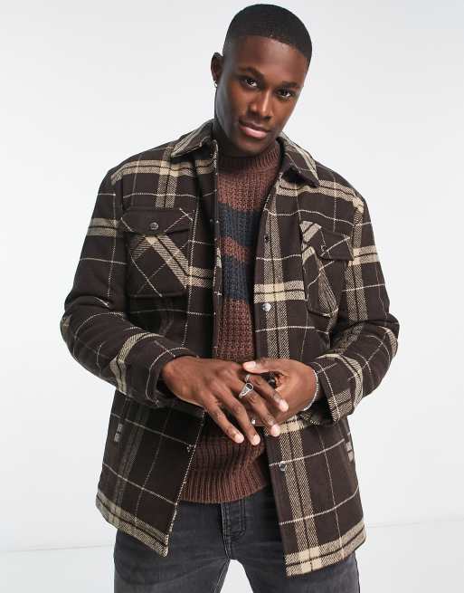 Only Sons wool check jacket with quilted lining in brown ASOS