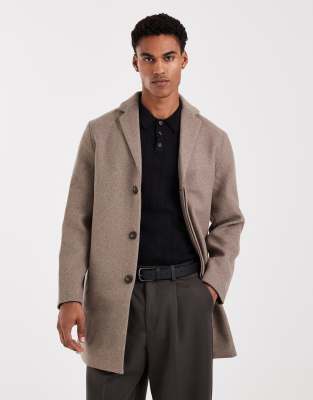 Only & Sons Wool Look Overcoat In Brown