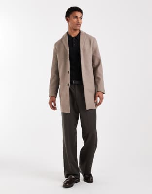 Only & Sons Wool Look Overcoat In Brown