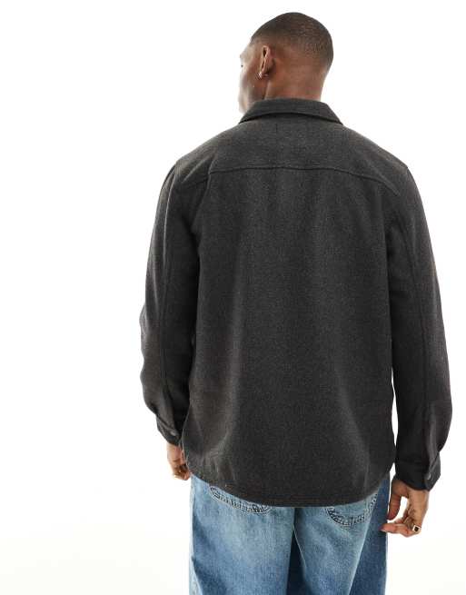 ONLY & SONS wool look overshirt  in charcoal, 2 of 4