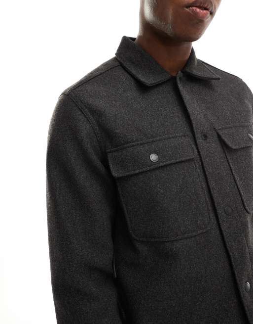 ONLY & SONS wool look overshirt  in charcoal, 4 of 4