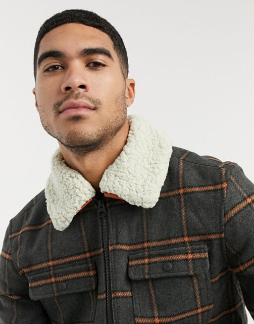 Download Only & Sons wool mix harrington jacket with borg collar in ...