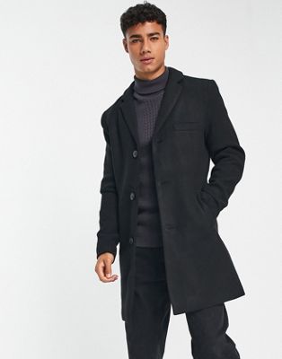 Only & Sons wool mix overcoat in black