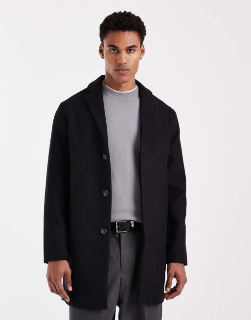 ONLY & SONS wool mix overcoat in black, 2 of 5