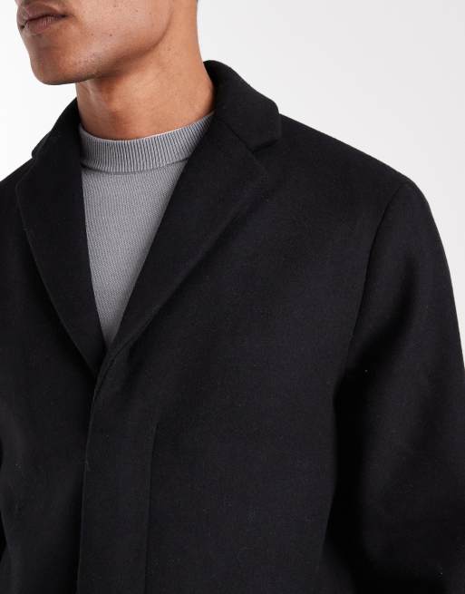 ONLY & SONS wool mix overcoat in black, 5 of 5