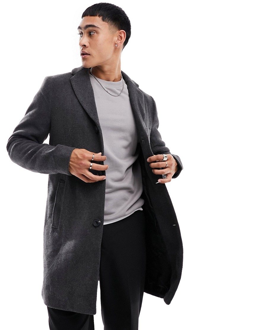 ONLY & SONS wool mix overcoat in grey